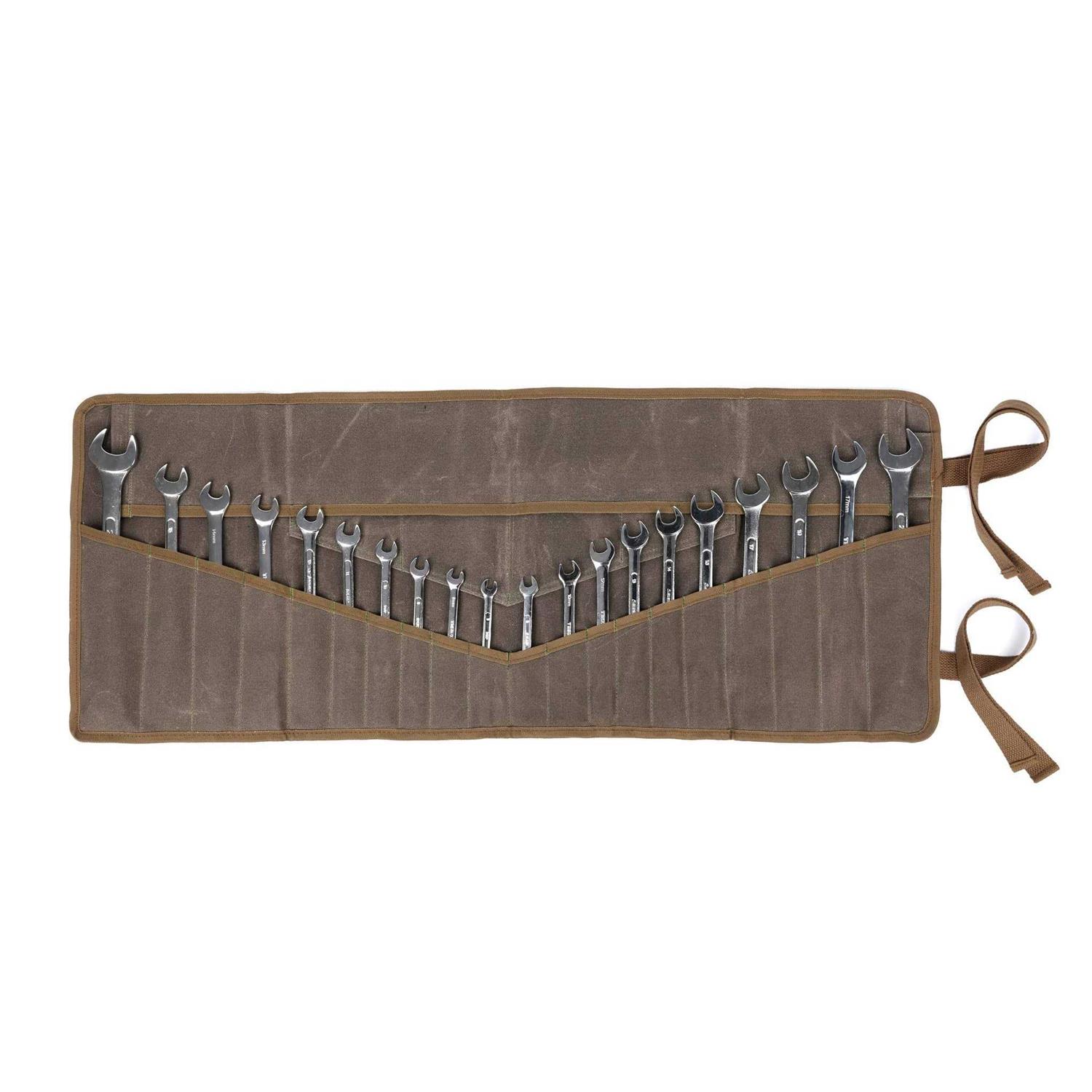 Wrench Roll Up Pouch Heavy Duty Waxed Canvas Tool Bag Tool Organizer Bag With 20+4 Pockets - Cheap Fitting