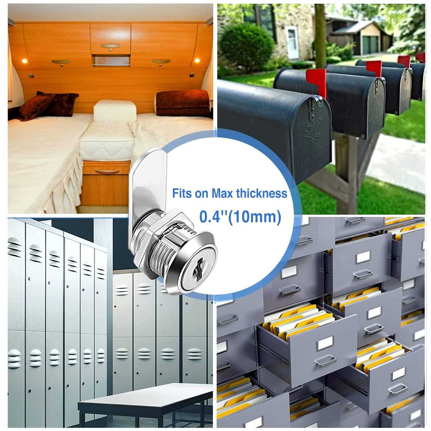 Sissinda Cam Locks Cabinet Locks Keyed Alike 5/8” Cylinder Length Fits on 0.4” Max Panel Thickness - Cheap Fitting