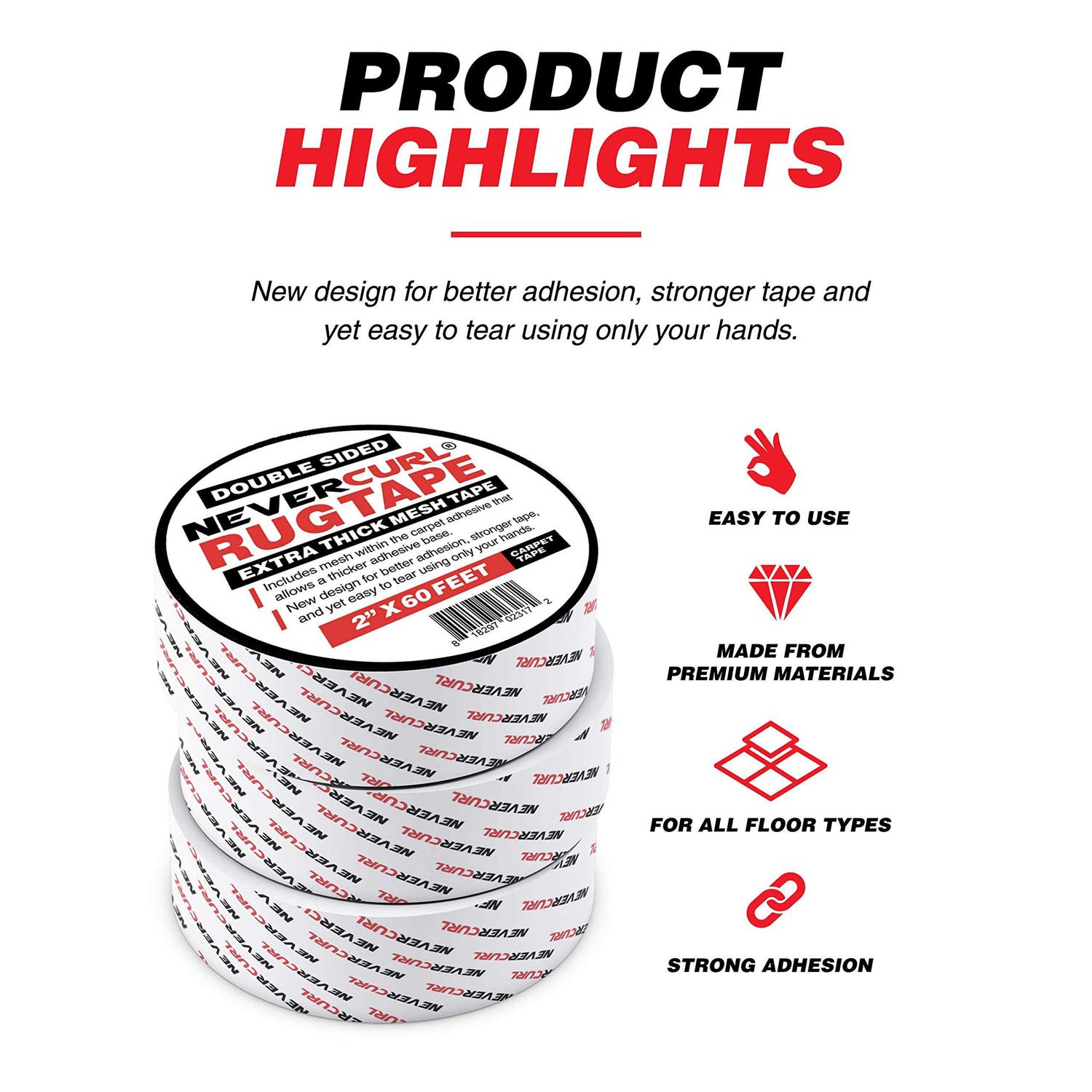 iPrimio NeverCurl Double Sided Extra Thick Rug Tape Carpet with Mesh Fabric - Cheap Fitting