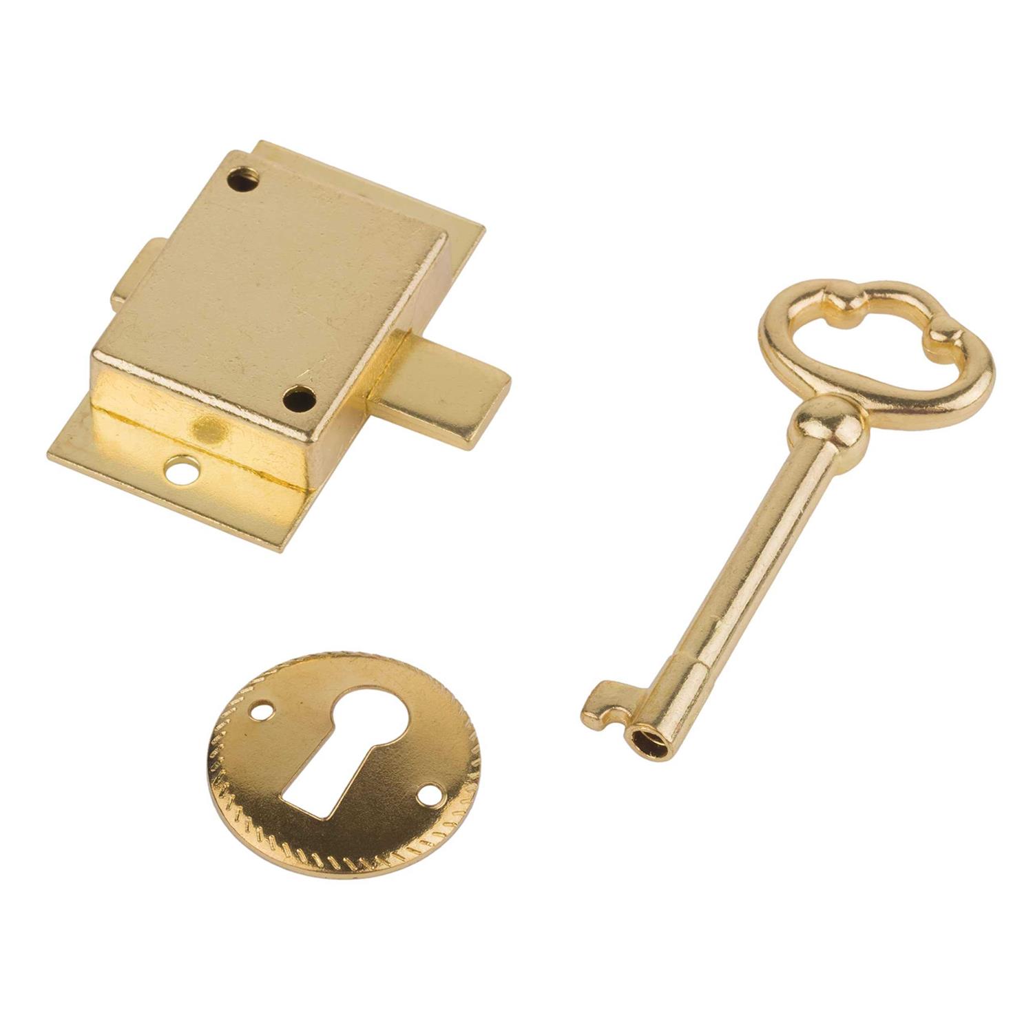 UNIQANTIQ HARDWARE SUPPLY Small Brass Plated Flush Mount Lock Set for Cabinet Door or Drawer - Cheap Fitting