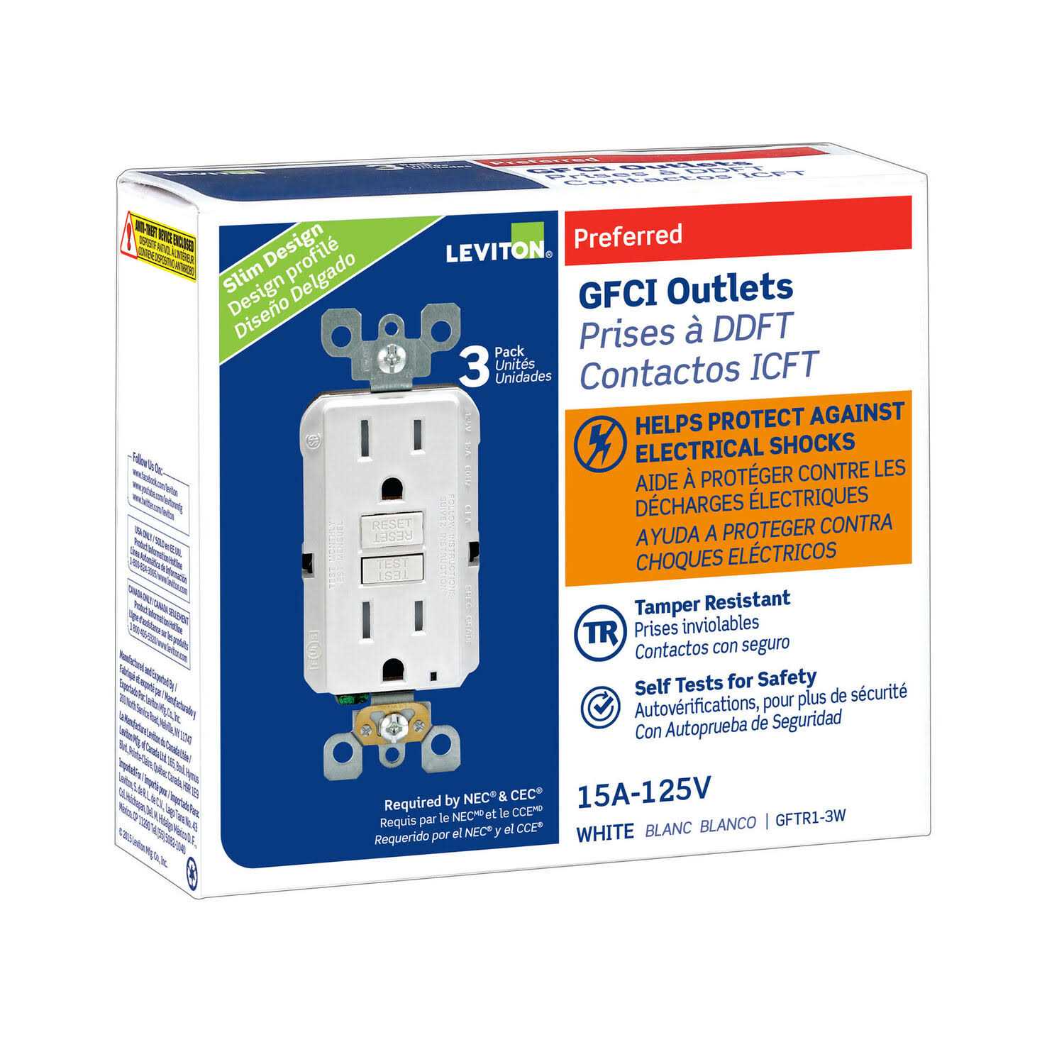 Leviton GFTR1-3W 15-Amp GFCI Outlet - Cheap Fitting