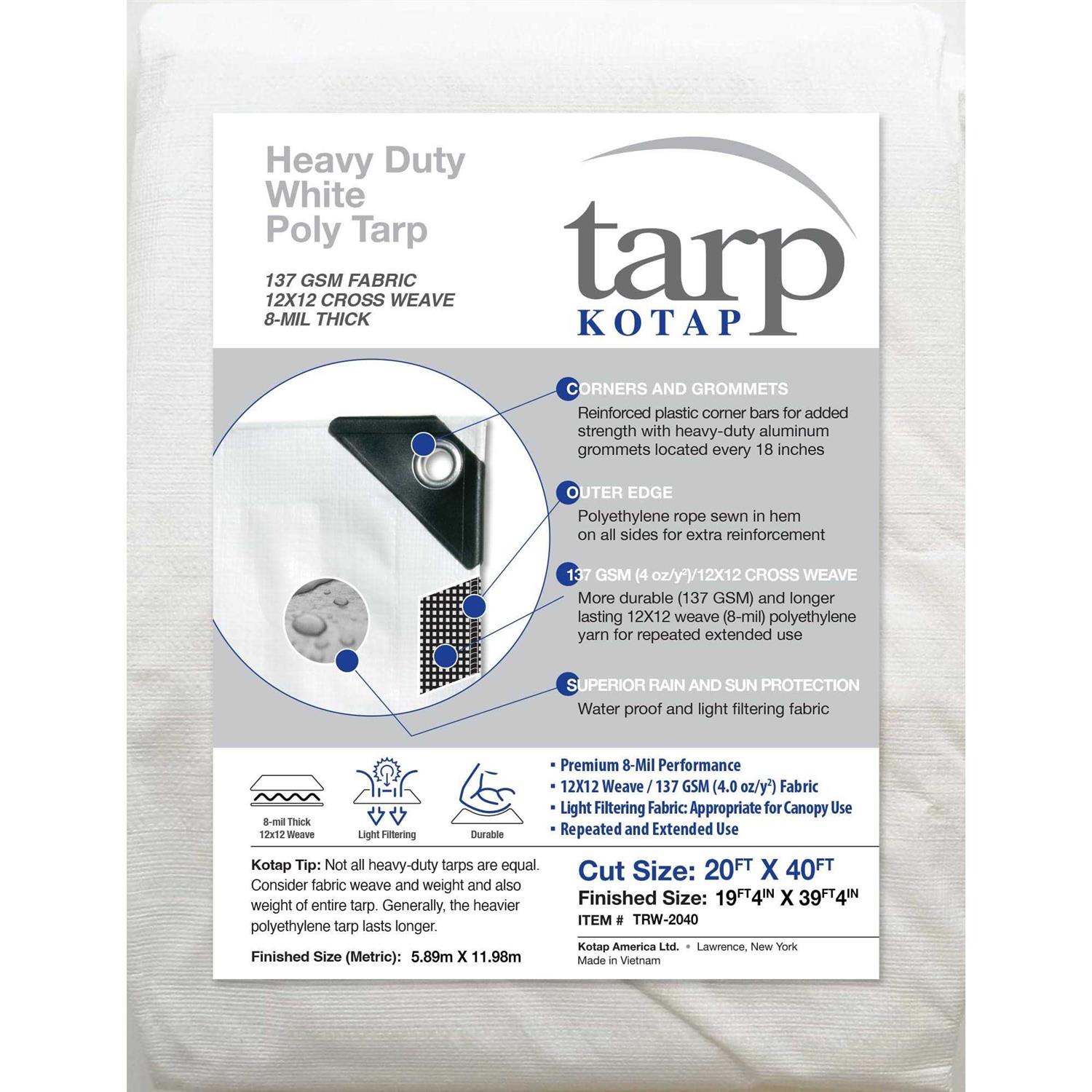 Kotap 20 x 40 Ft. Heavy-Duty Protection/Coverage Tarp - Cheap Fitting