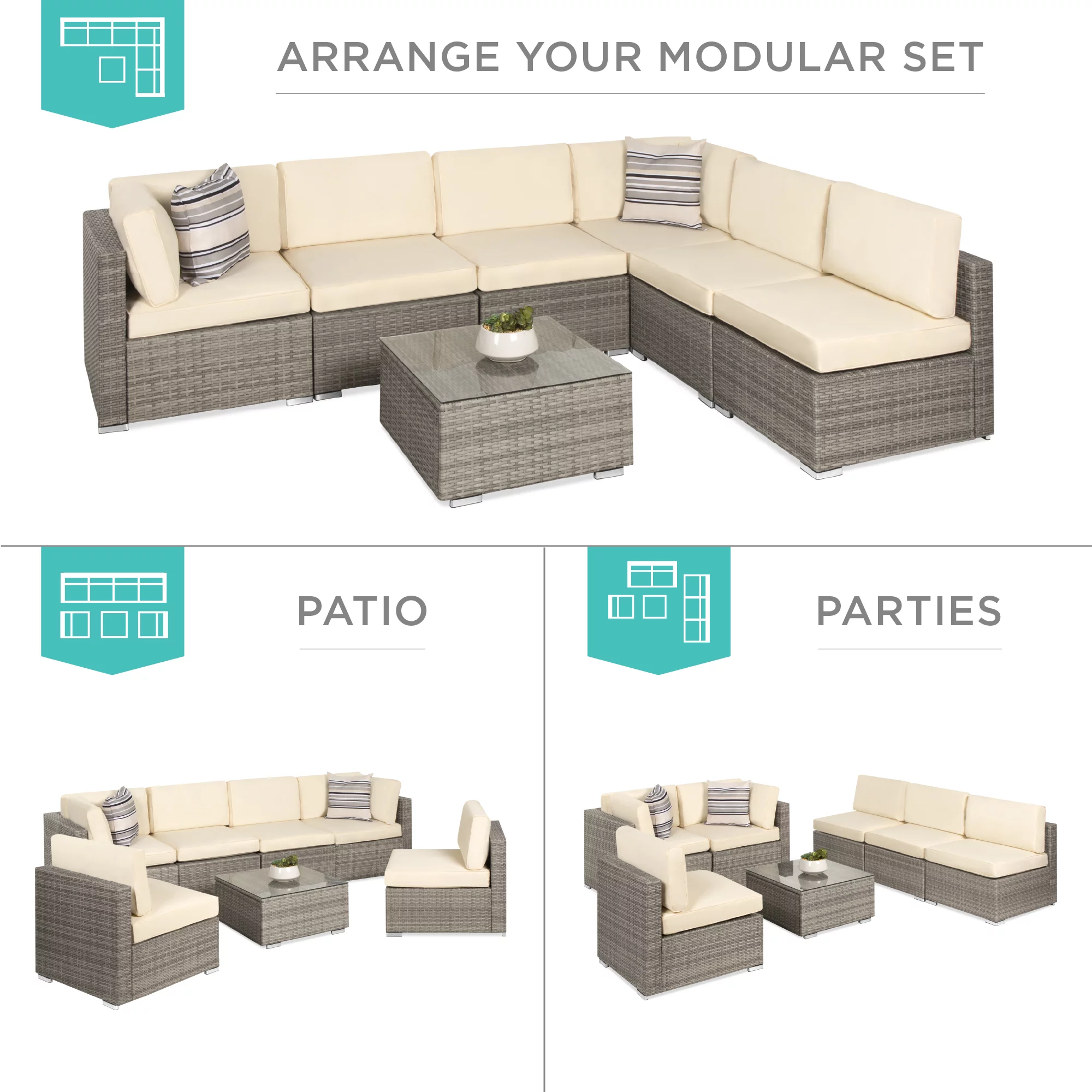 Best Choice Products 7-Piece Outdoor Modular Patio Conversation Furniture, Wicker Sectional Set - Gray/Navy - Cheap Fitting