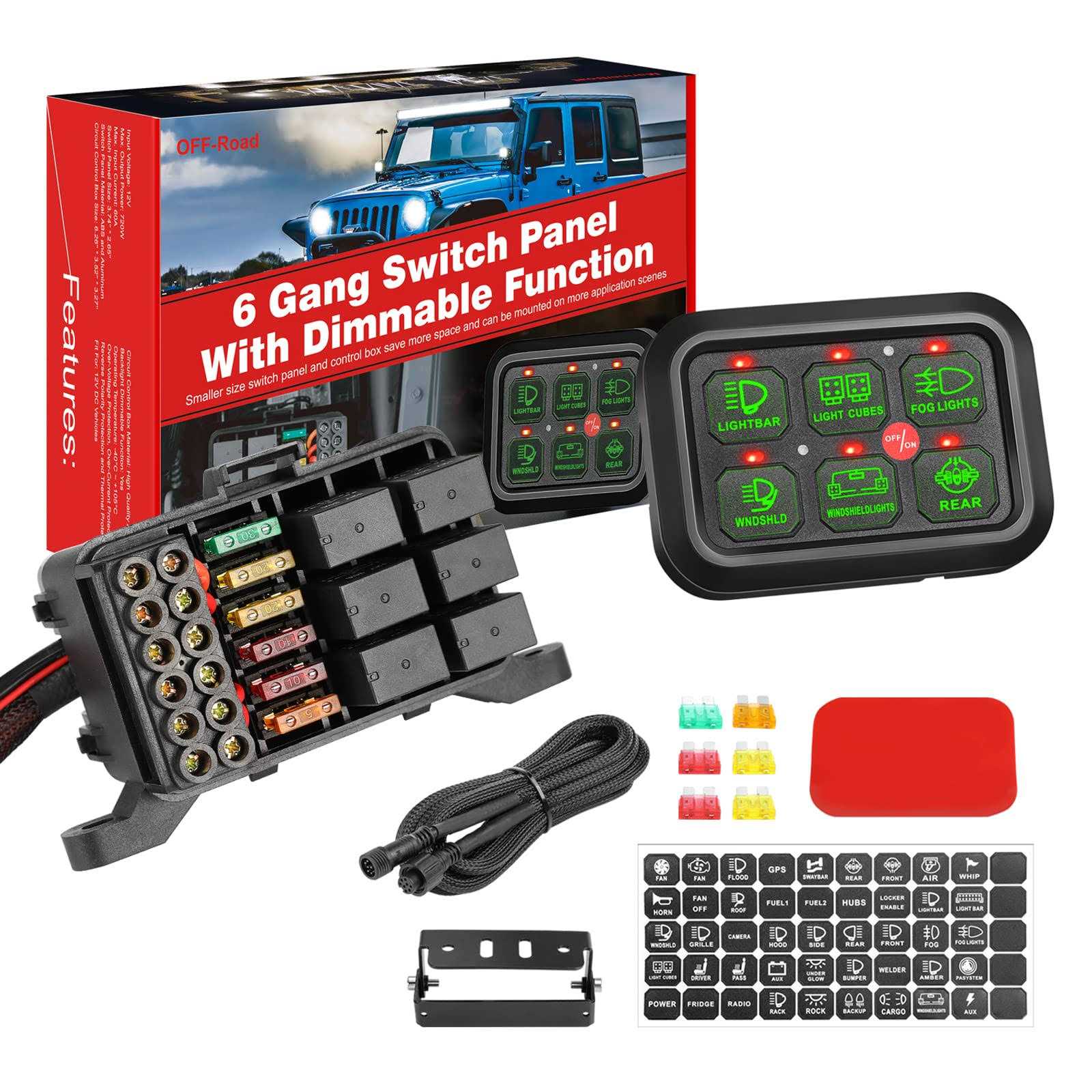 NIWAKER POWERSPORTS 6 Gang Switch Panel Automatic Dimmable Niwaker Universal Electronic Relay System Circuit Control Box On-Off LED Car Switch Panel Button Switch Pod - Cheap Fitting