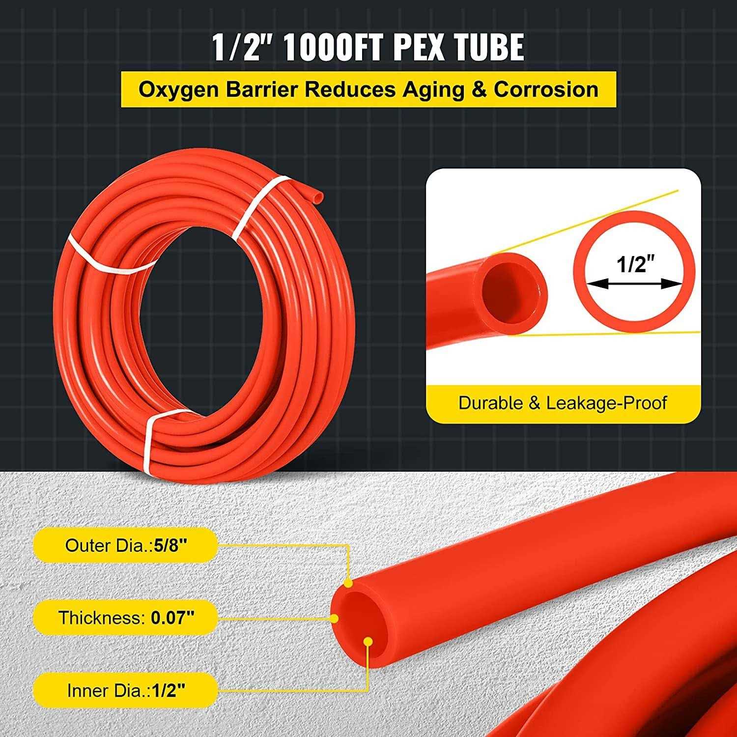 Happybuy 1000Ft PEX Tubing Pipe 1/2 PEX Tubing Oxygen Barrier Radiant Floor PEX - Cheap Fitting