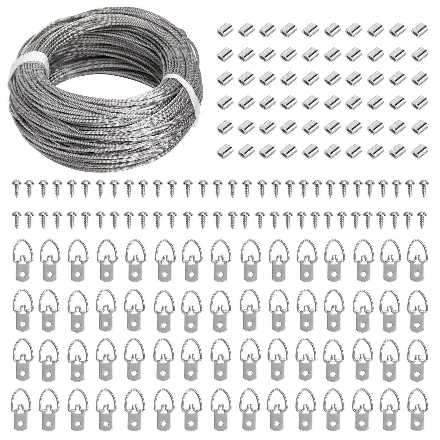 Picture Hanging Kit, 60 Pcs D Ring Picture Hangers with Screws and 100 Feet Stainless Steel Hanging Wire - Cheap Fitting