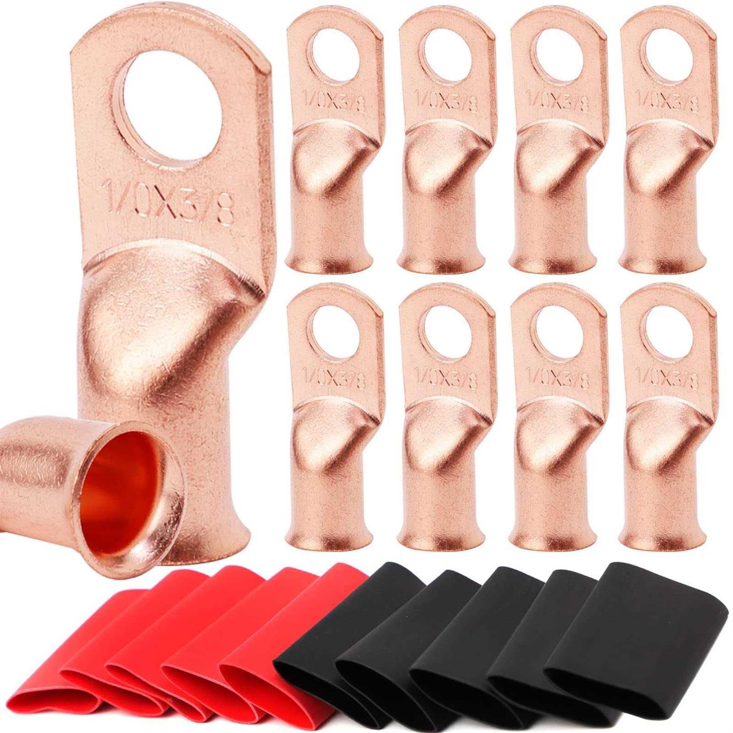 TKDMR 10pcs AWG-3/8 Ring Copper Battery Lugs Wire Lugs,Heavy Duty Battery Cable Ends,AWG Crimp Wire Ring Lugs,Terminal 3:1 - Cheap Fitting
