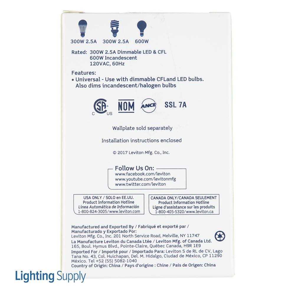 Leviton TSL06-1LG Toggle Slide Dimmer Single Pole/3-Way - Cheap Fitting