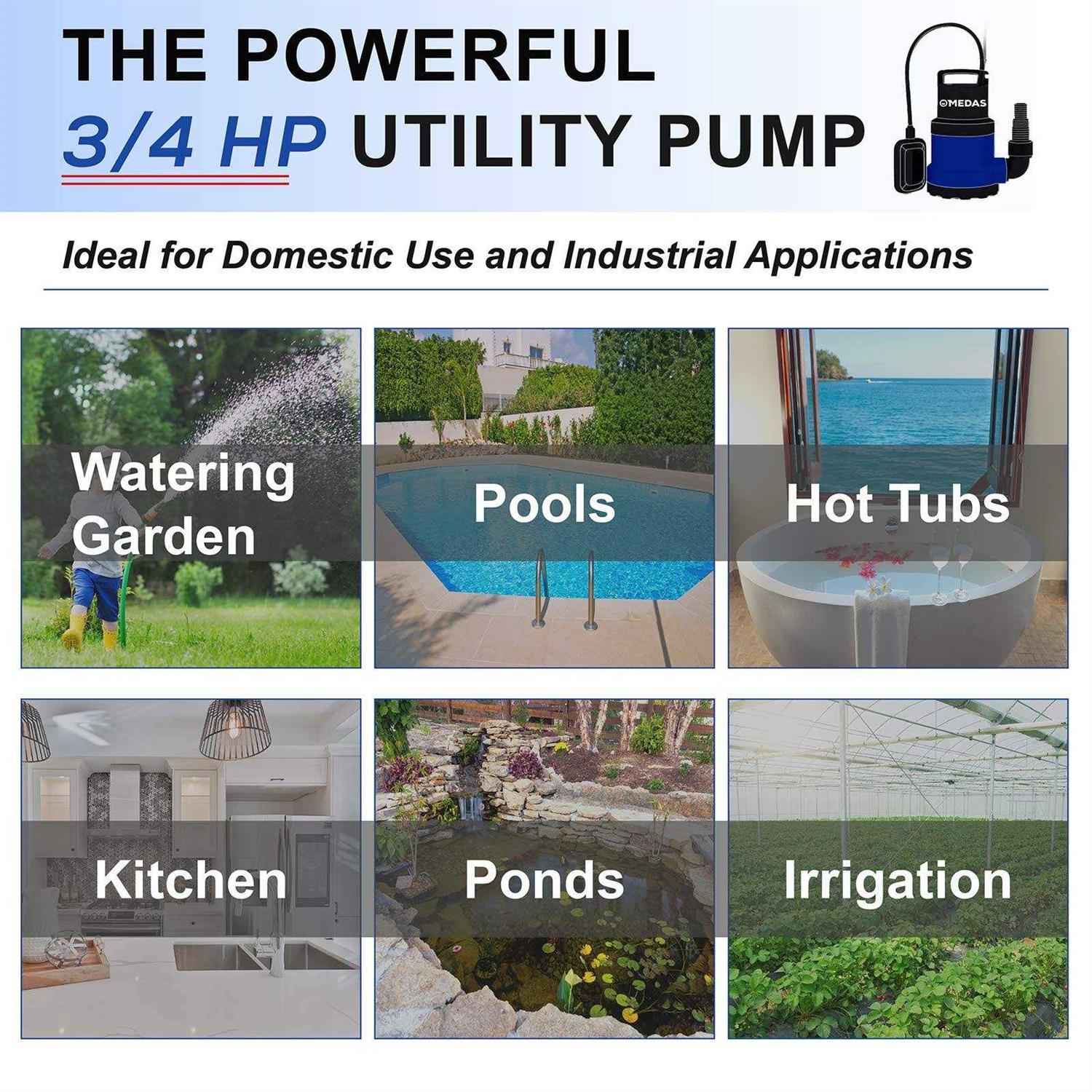 MEDAS 3/4 HP 550W 3030GPH Electric Submersible Pump Portable Sump Pumps Clean Water Pump w/Float Switch for Pool and Pond Draini - Cheap Fitting