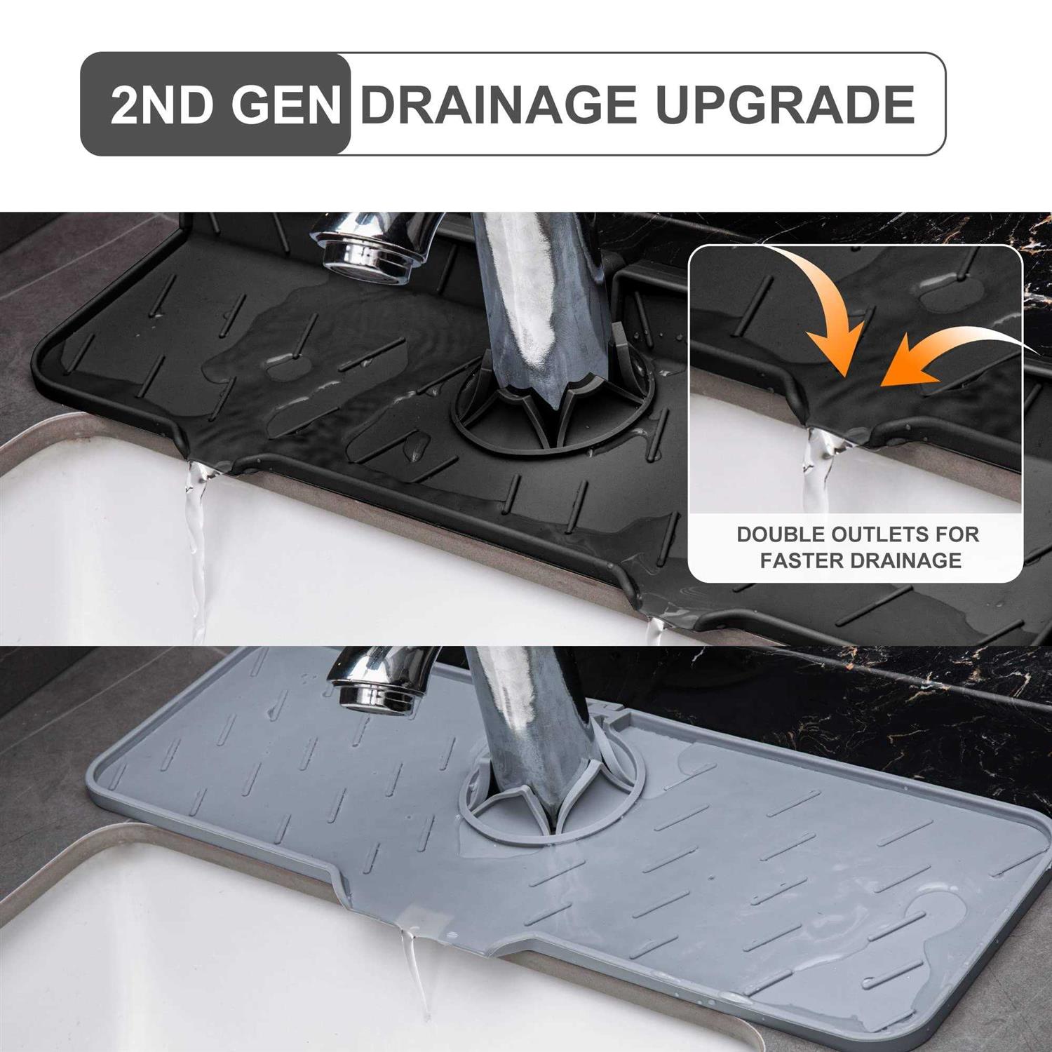 Meiliweser Silicone Faucet Splash Guard Gen 2 Outlet & Slope Upgraded Faucet Water Catcher Mat - Cheap Fitting