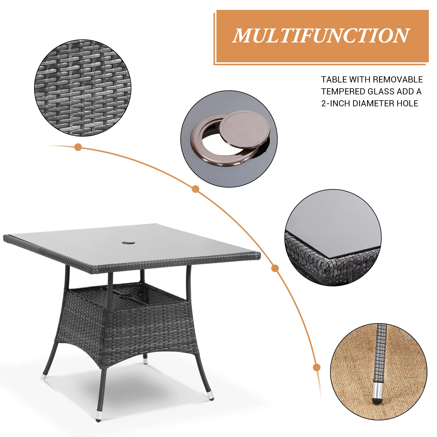 Superjoe 5 Piece Outdoor Wicker Patio Dining Set, Patio Table and Chairs Set for  4 People, Steel Frame, Umbrella Hole, Grey - Cheap Fitting