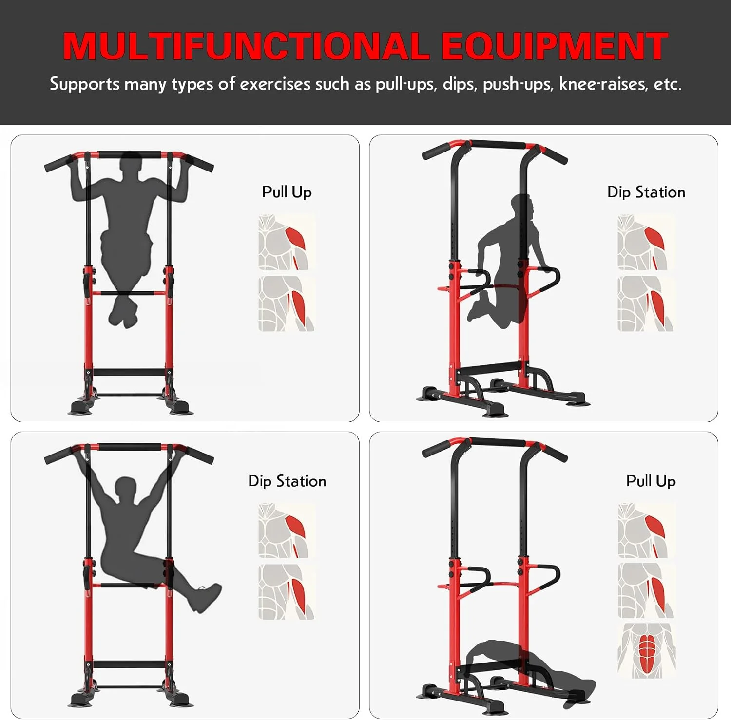 SOGES Height Adjustable Power Tower Dip Stands Pull up Bar Strength Training for Home Gym Black - Cheap Fitting