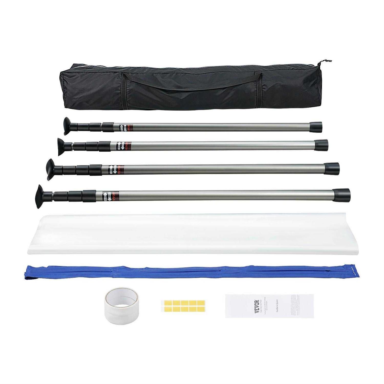 VEVOR Dust Barrier Poles, 10 Ft Spring Barrier Loaded Poles, Dust Barrier System with 4 Telescoping Poles, Magnetic Zipper, Carry Bag and 32.8×13.12 - Cheap Fitting