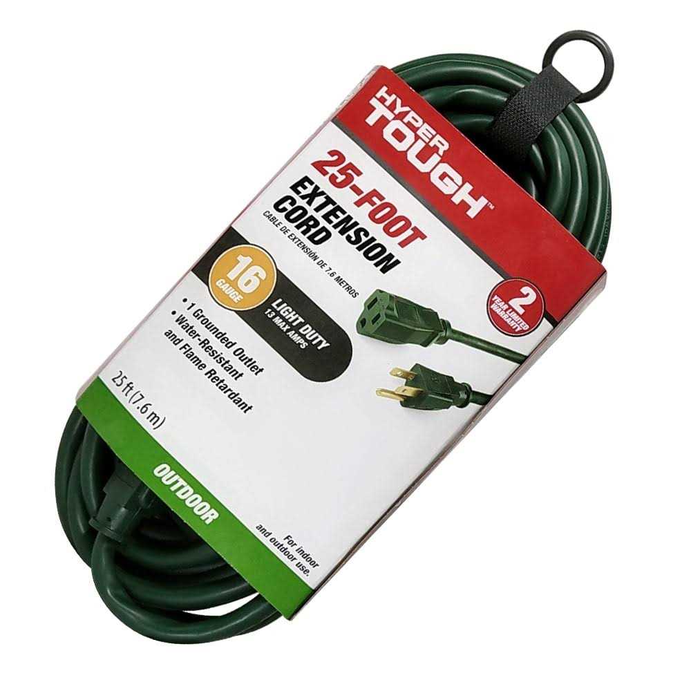 Hyper Tough 25ft 16AWG 3 Prong Green Single Outlet Outdoor Extension Cord - Cheap Fitting