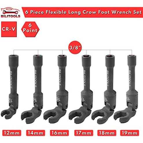 BILITOOLS Long Flex Head Crows Foot Line Wrench Set 3/8 Drive Injector Fuel Line Crowfoot Flare Nut Socket Wrench Metric 12-19 mm - Cheap Fitting
