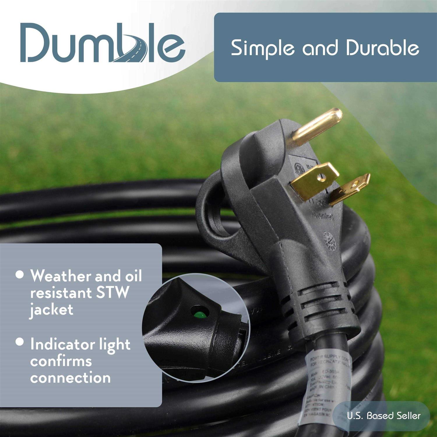 Dumble 30 AMP RV Power Cord w/ Indicator Light 25 Foot Camper Extension Cable - Cheap Fitting