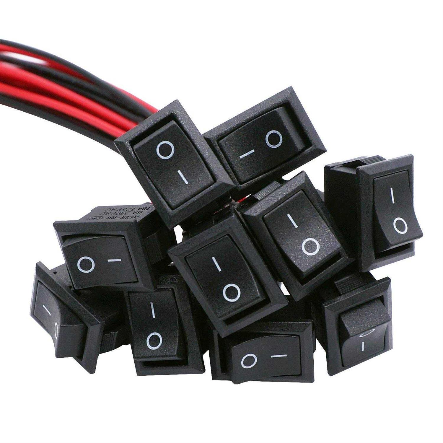 TWTADE 10Pcs Rocker Switch ON/Off 2Pin Latching Square Toggle SPST Switch Snap with Wires KCD1-X-F - Cheap Fitting