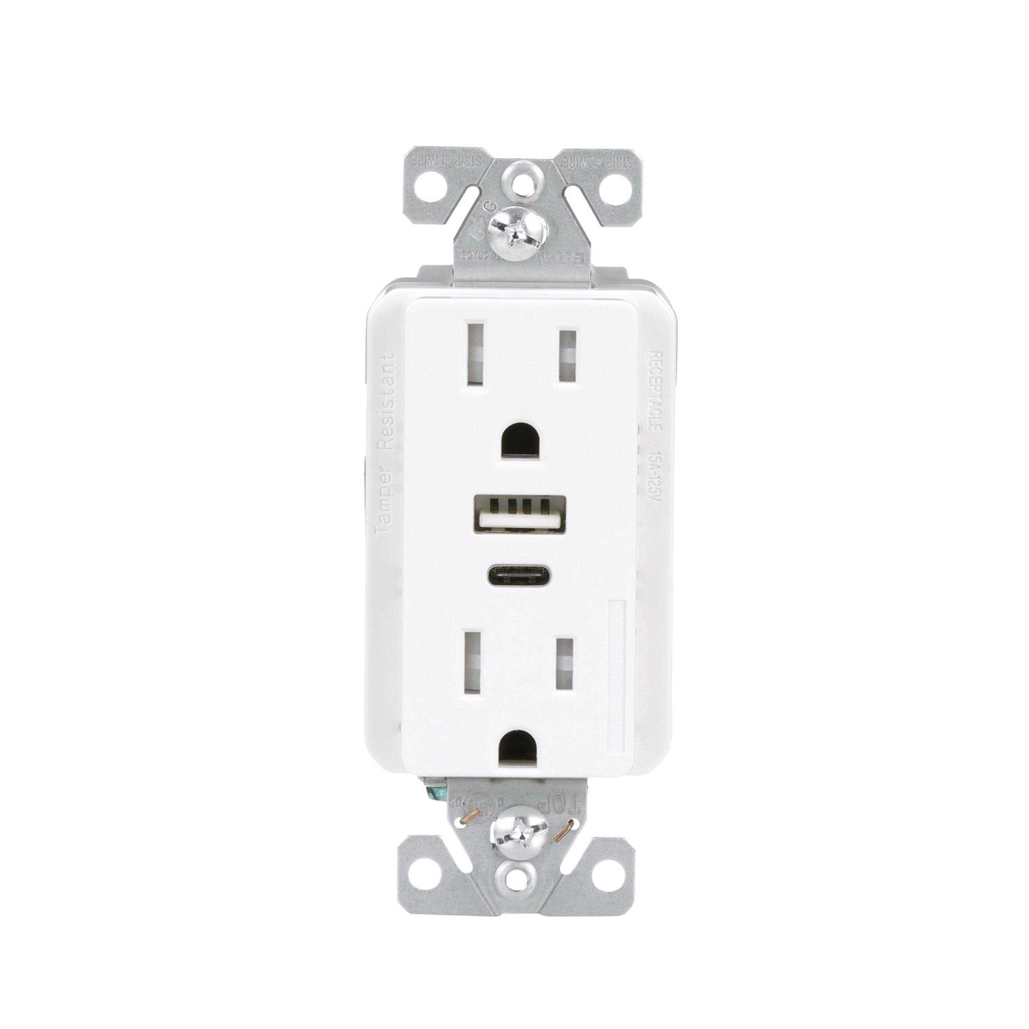 Eaton White 15-Amp Decorator Tamper Resistant Residential & Commercial USB Outlet TRUSBAC15W-KB-LW - Cheap Fitting