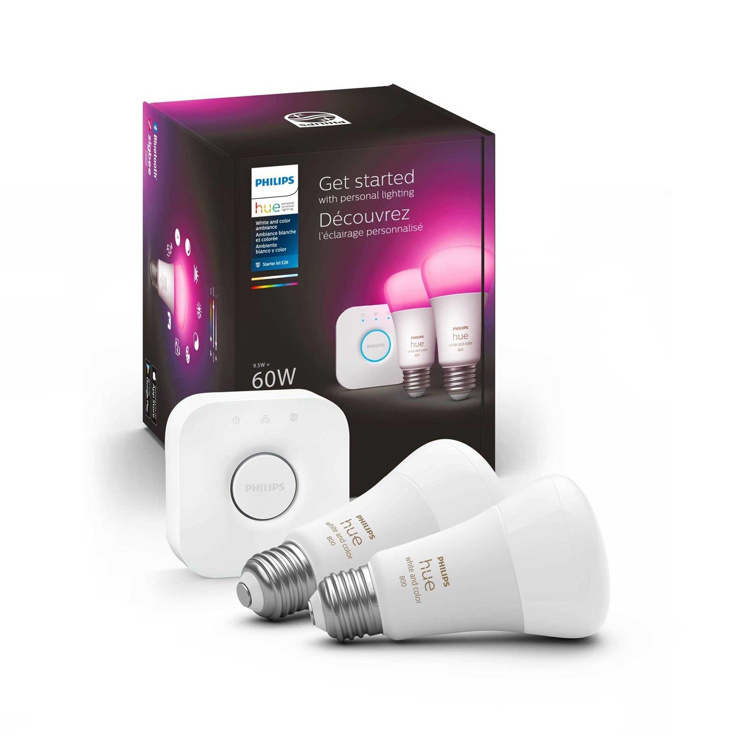 Philips Hue White and Color Ambiance 60W A19 Smart LED Starter Kit - Cheap Fitting