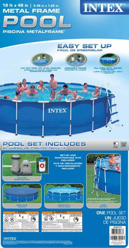 Intex 18ft x 48in Metal Frame Above Ground Round Family Swimming Pool Set & Pump - Cheap Fitting