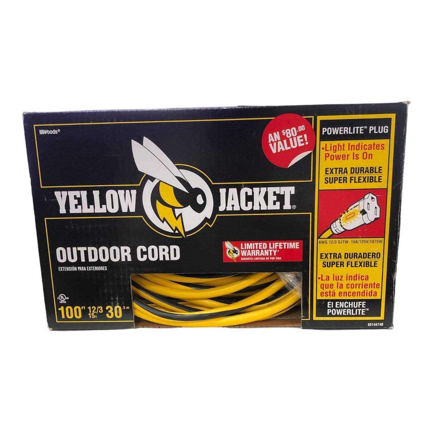 Yellow Jacket 100-ft. Outdoor Extension Cord w/ Lighted Ends - Cheap Fitting