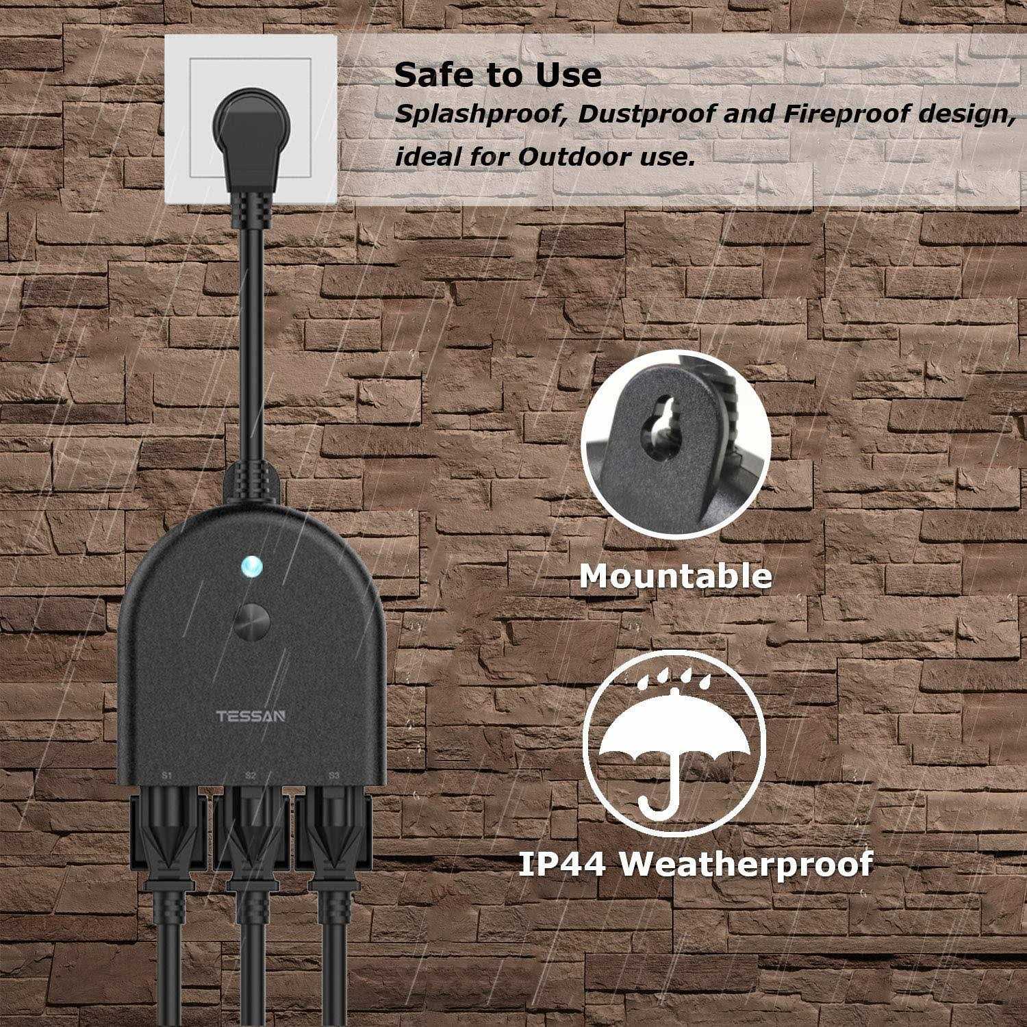 Outdoor Smart Plug TESSAN Wifi Smart Outlet Switch with 3 Individual Sockets 07FJ6PC6C - Cheap Fitting