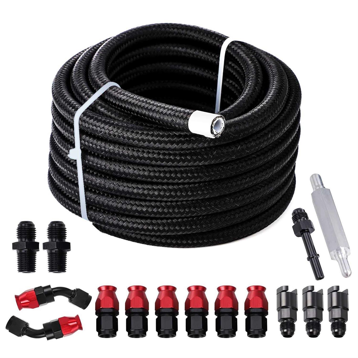 Pilida 25ft Ptfe Fuel Line Kit 6an 3/8 Fuel Hose Efi Ls Fuel Injection Line E85 Oil Gas Hose Fitting Kit Nylon Stainless Steel - Cheap Fitting