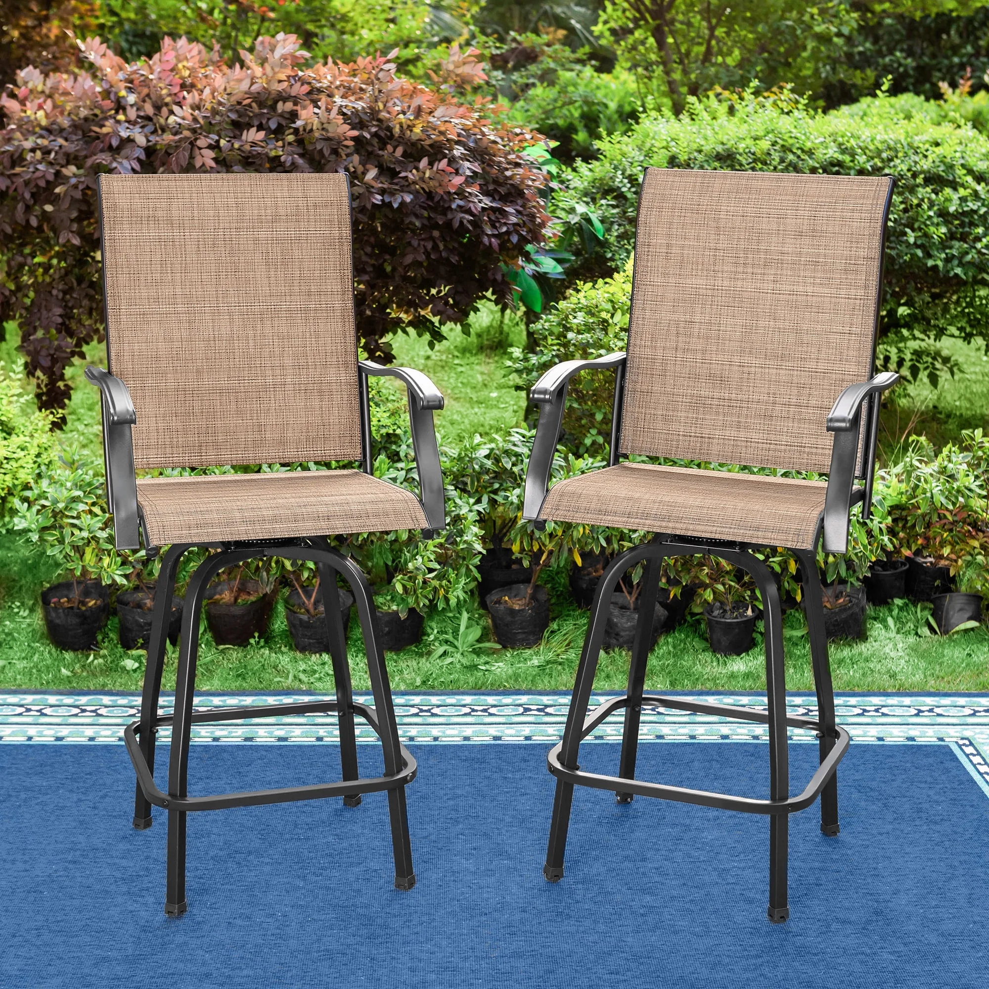 Summit Living Outdoor Swivel Barstools Set of 2,Metal Frame Height Chairs,Black&Brown - Cheap Fitting