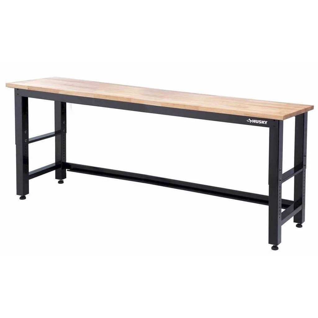 Husky 8 ft. Adjustable Height Solid Wood Top Workbench in Black for Ready to Assemble Steel Garage Storage System - Cheap Fitting