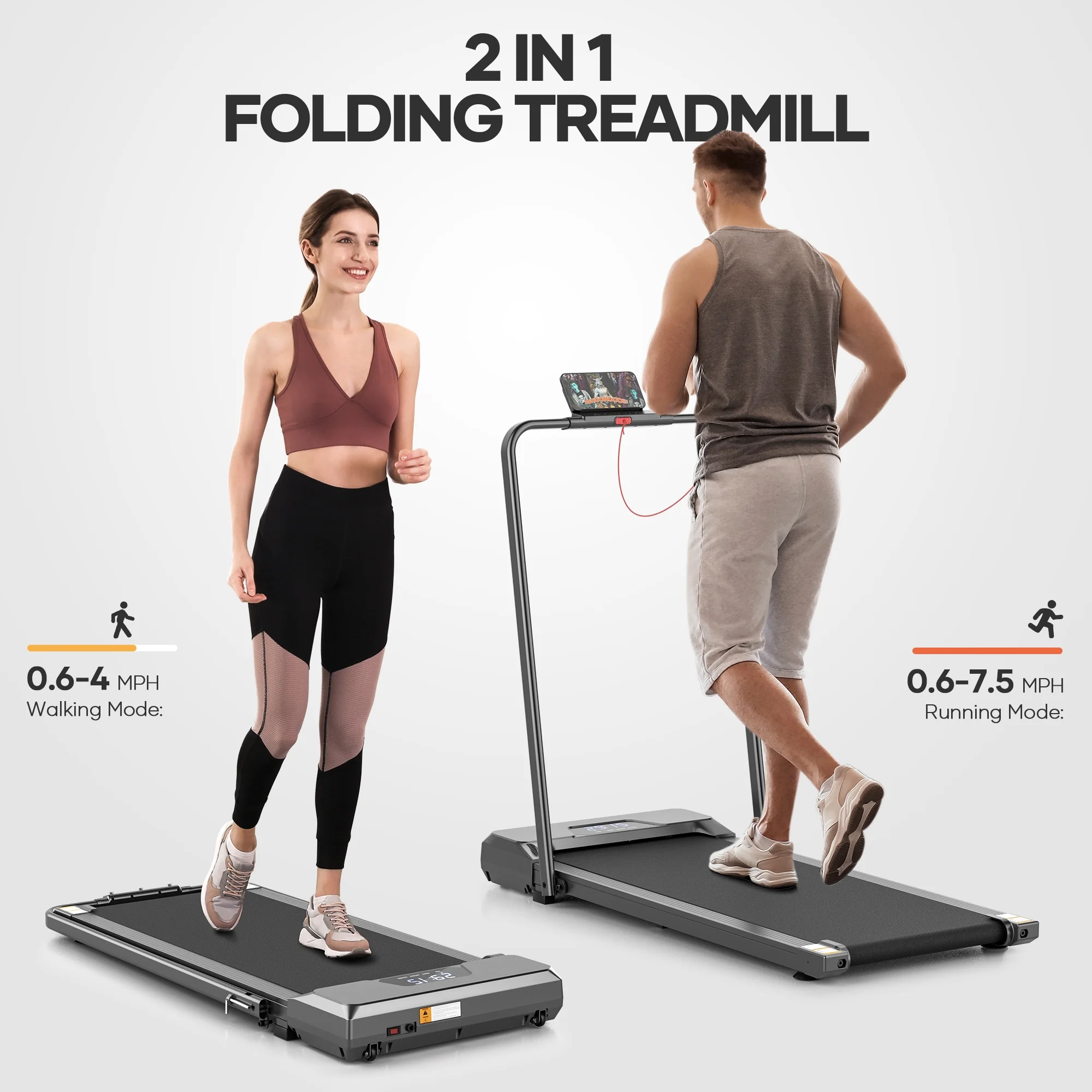 Treadmill 2 in 1 Walking Pad Treadmill Folding 7.5 MPH Running Under Desk Treadmill with Remote Control and LED Display for Home Office Use - Cheap Fitting