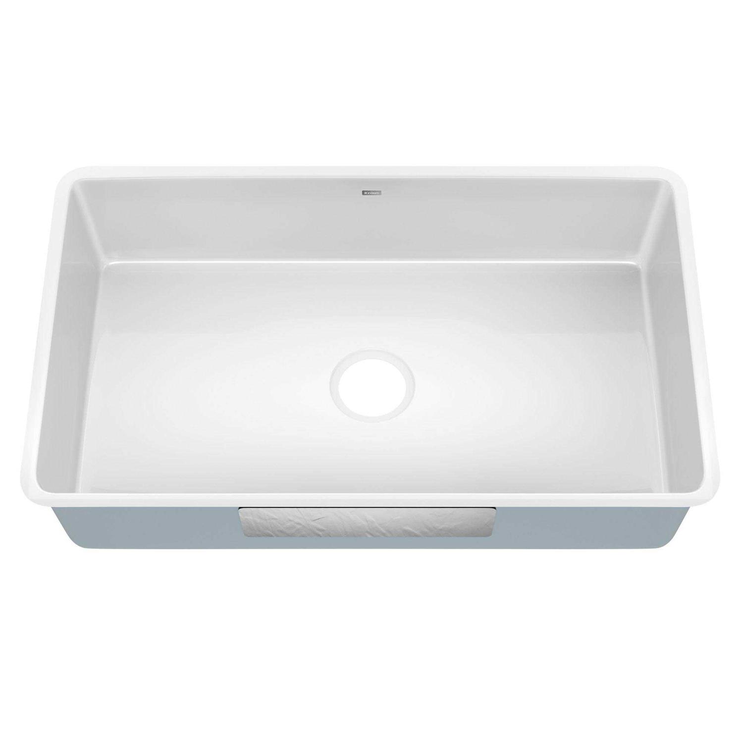 KRAUS 32 Pintura Undermount Porcelain Enameled Steel Single Bowl Kitchen Sink KE1US32GWH - Cheap Fitting