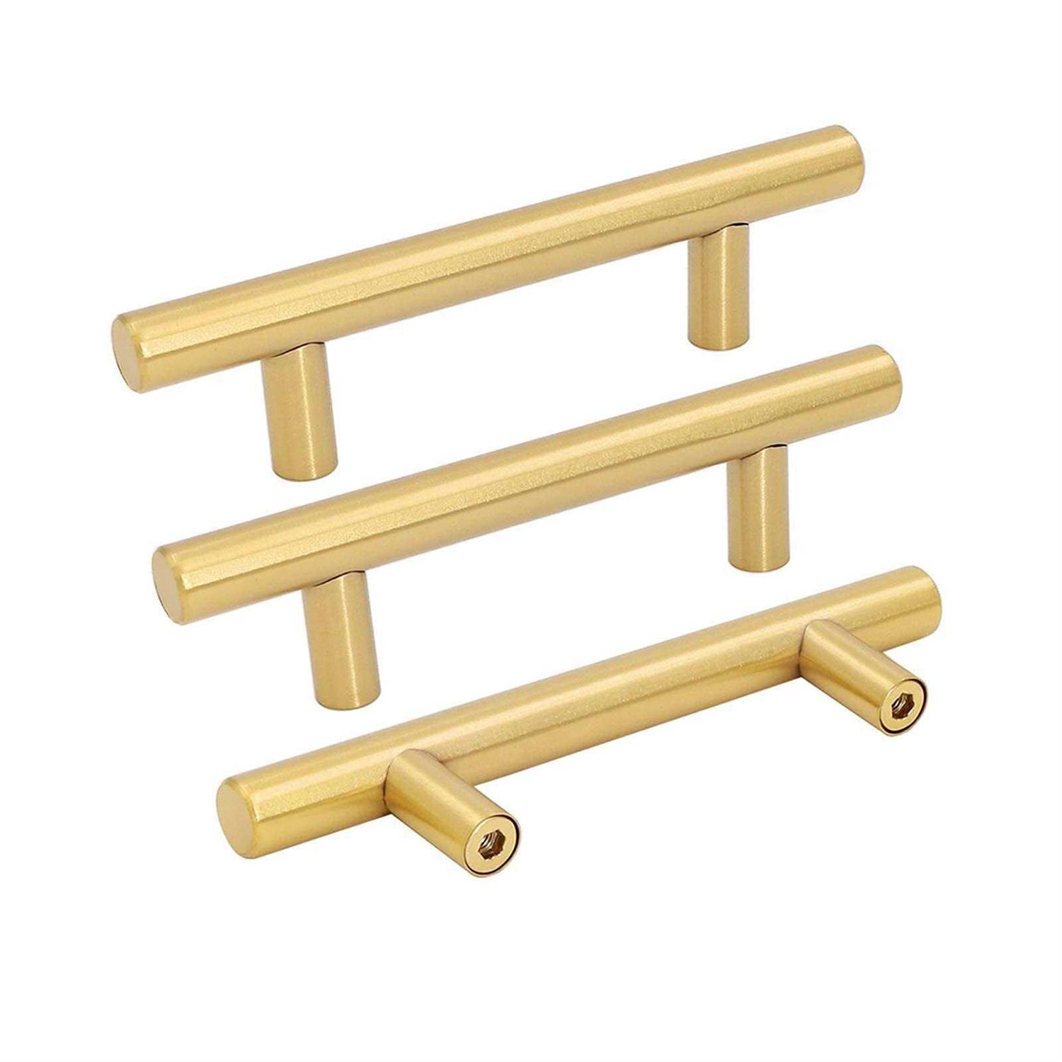 goldenwarm 10 Pack Gold Cabinet Handles Brushed Brass Drawer Pulls Gold Cabinet Pulls 3 inch - Cheap Fitting
