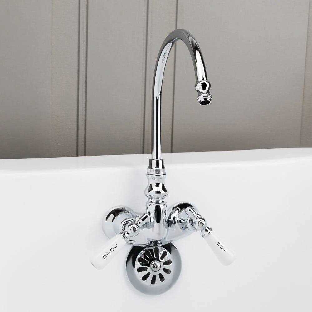 workclu Gooseneck Clawfoot Tub Faucet with Porcelain Lever Handles RMN126C - Cheap Fitting