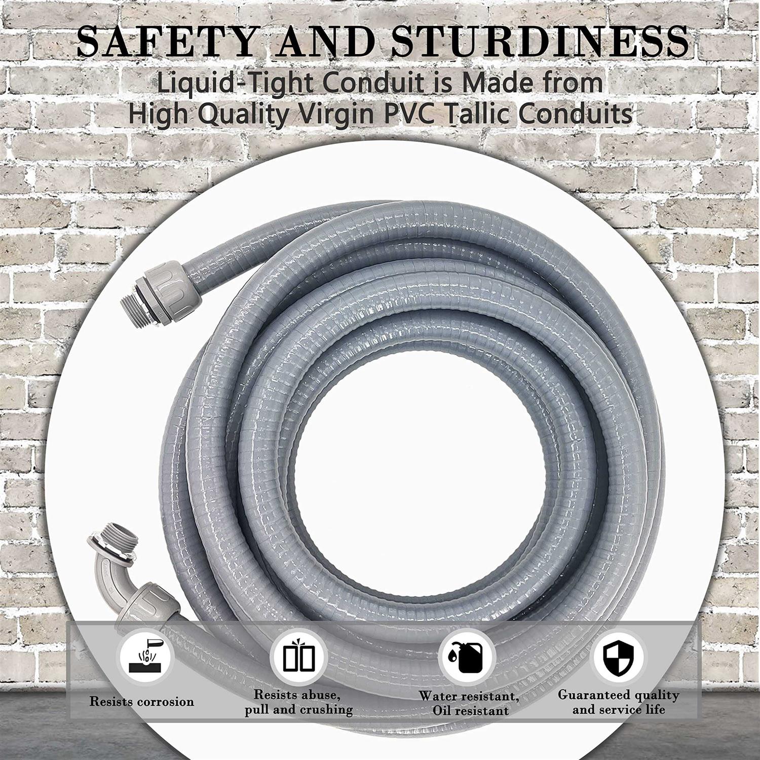 Wocloer 1/2 inch 100Ft Liquid-Tight Conduit Kit, Flexible Non Metallic Electrical Conduit, with 6 Straight and 5 Angle Fittings Included Dia - Cheap Fitting