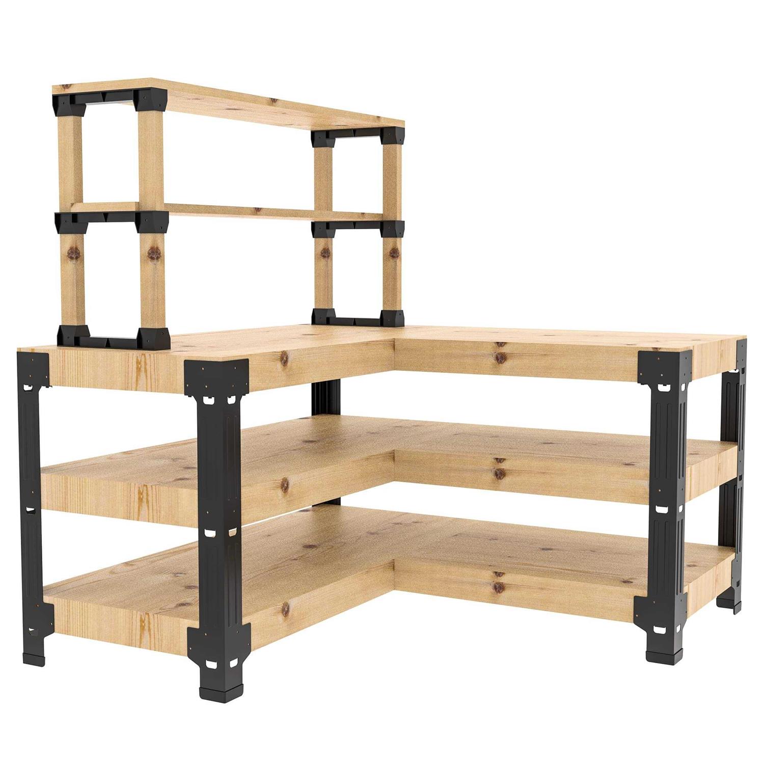 FLEXIMOUNTS Steel Workbench Kit 5 Legs with Shelf Brackets L Shaped Heavy Duty Work Bench for Garage Workshop - Cheap Fitting