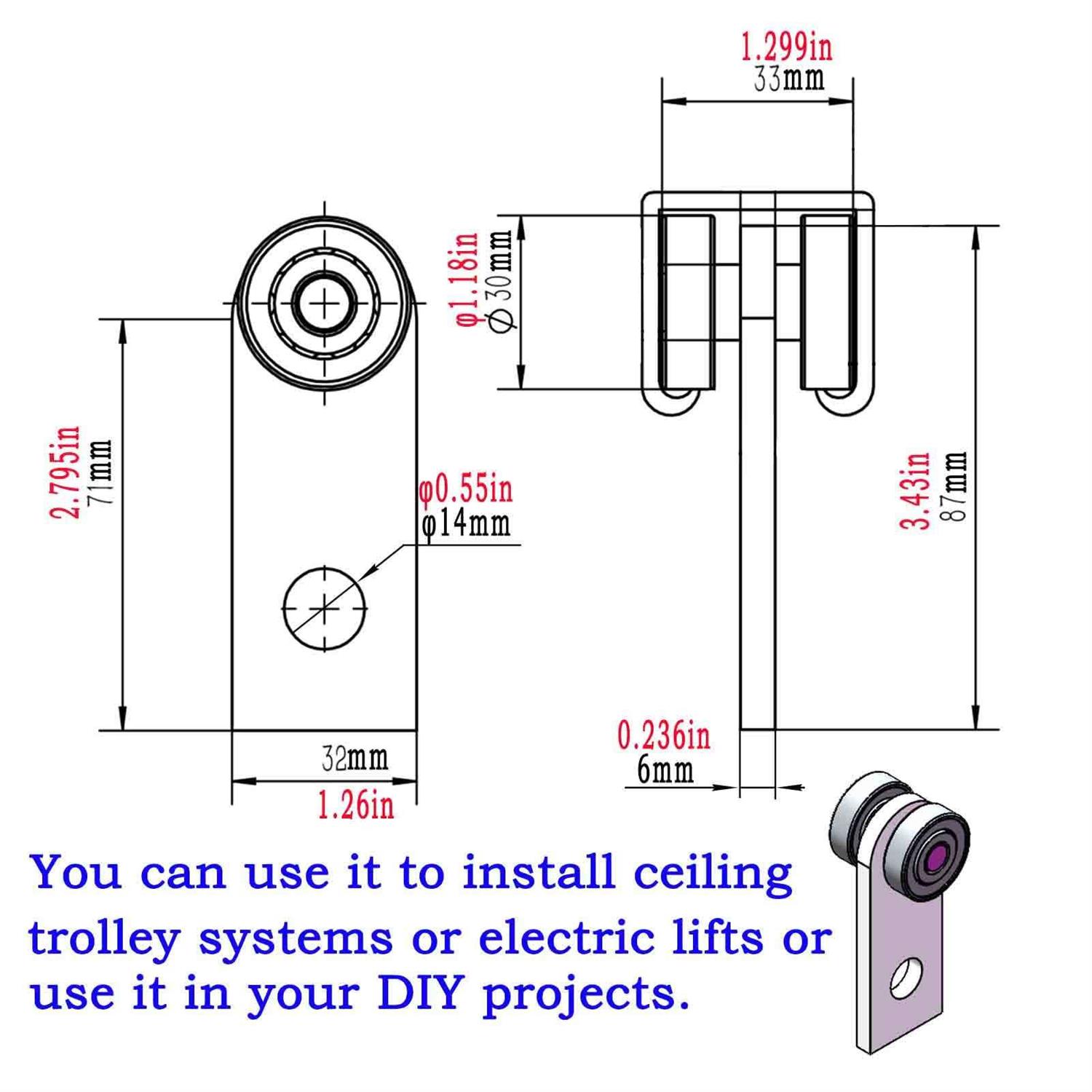 2 Wheel Trolley Assembly Rollers Two Bearing Trolley Assembly for 1-58 - Cheap Fitting