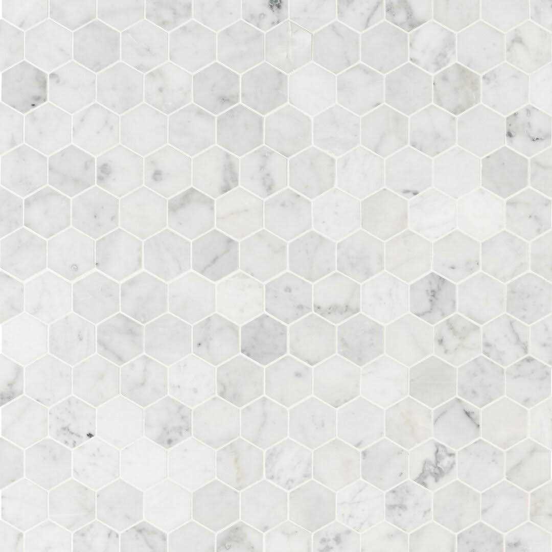 MSI Carrara White Hexagon 11.75 in. x 12 in. x 8mm Honed Marble Mesh-Mounted Mosaic Tile - Cheap Fitting