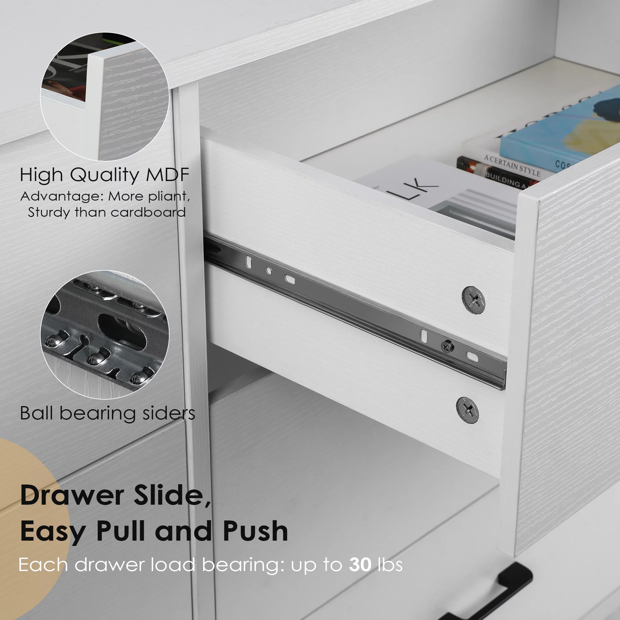 47.3'' Drawer Dresser Chest of 6 Drawers, Storage Dresser Tower for Bedroom, Living Room, Hallway, Nursery, White Storage Cabinet Wooden Dresser with Steel Frame, White - Cheap Fitting