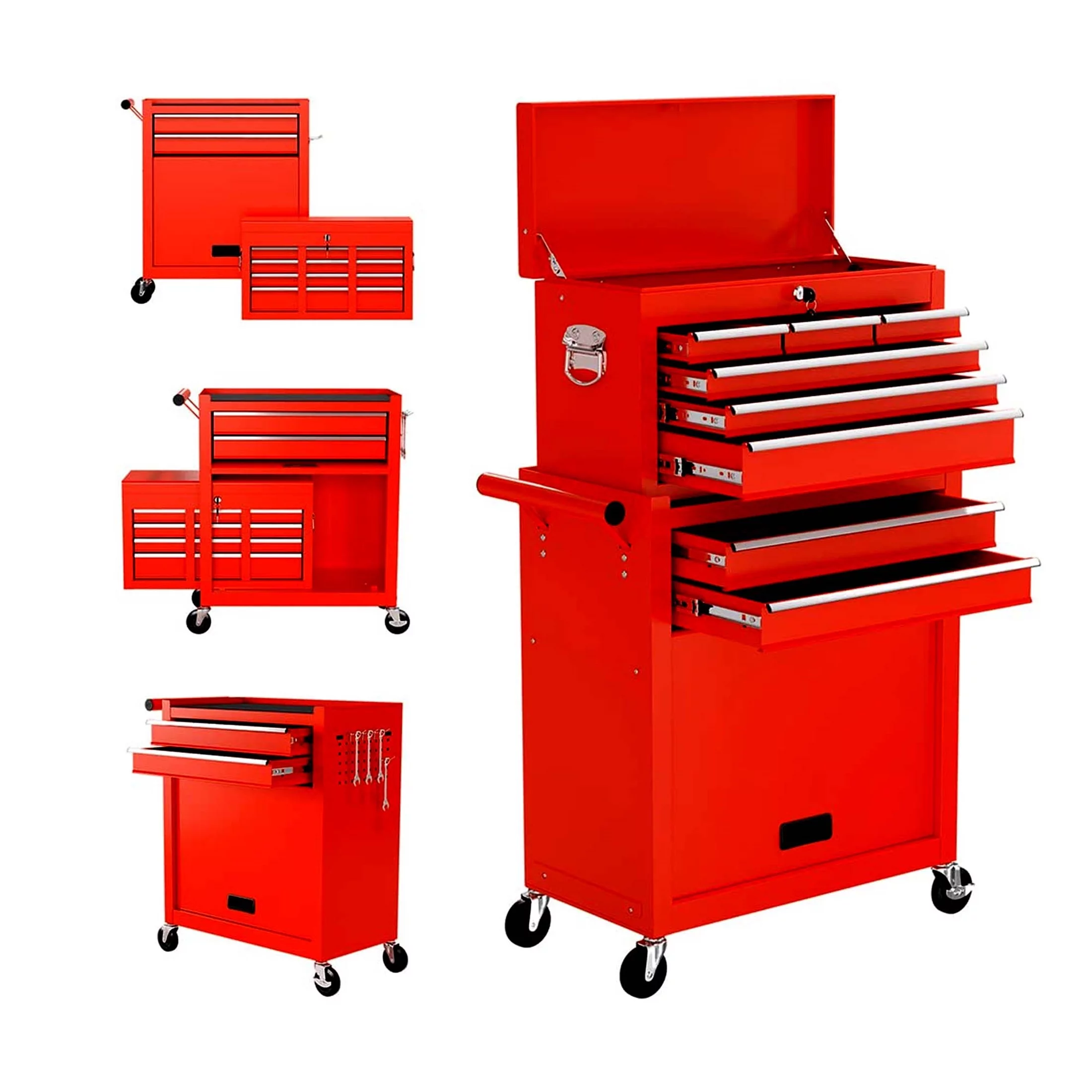 Aukfa Tool Chest, 2 in 1 Steel Rolling Tool Box & Cabinet On Wheels for Garage, 8-Drawer, Blue - Cheap Fitting