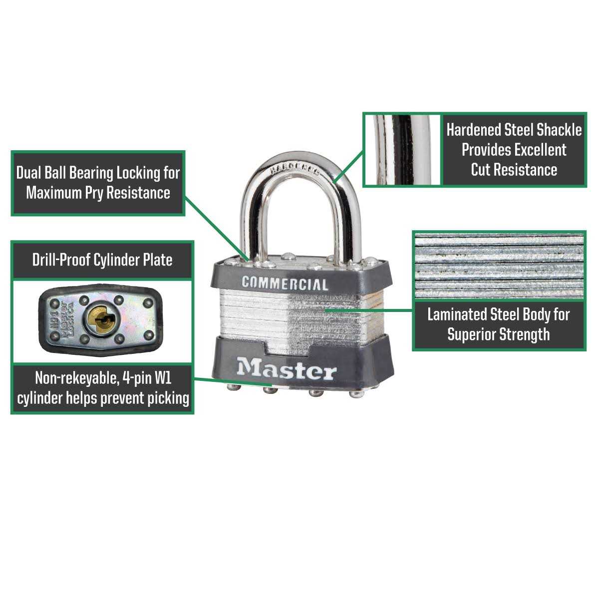 Master Lock Keyed Padlock, 15/16 Shackle - Cheap Fitting
