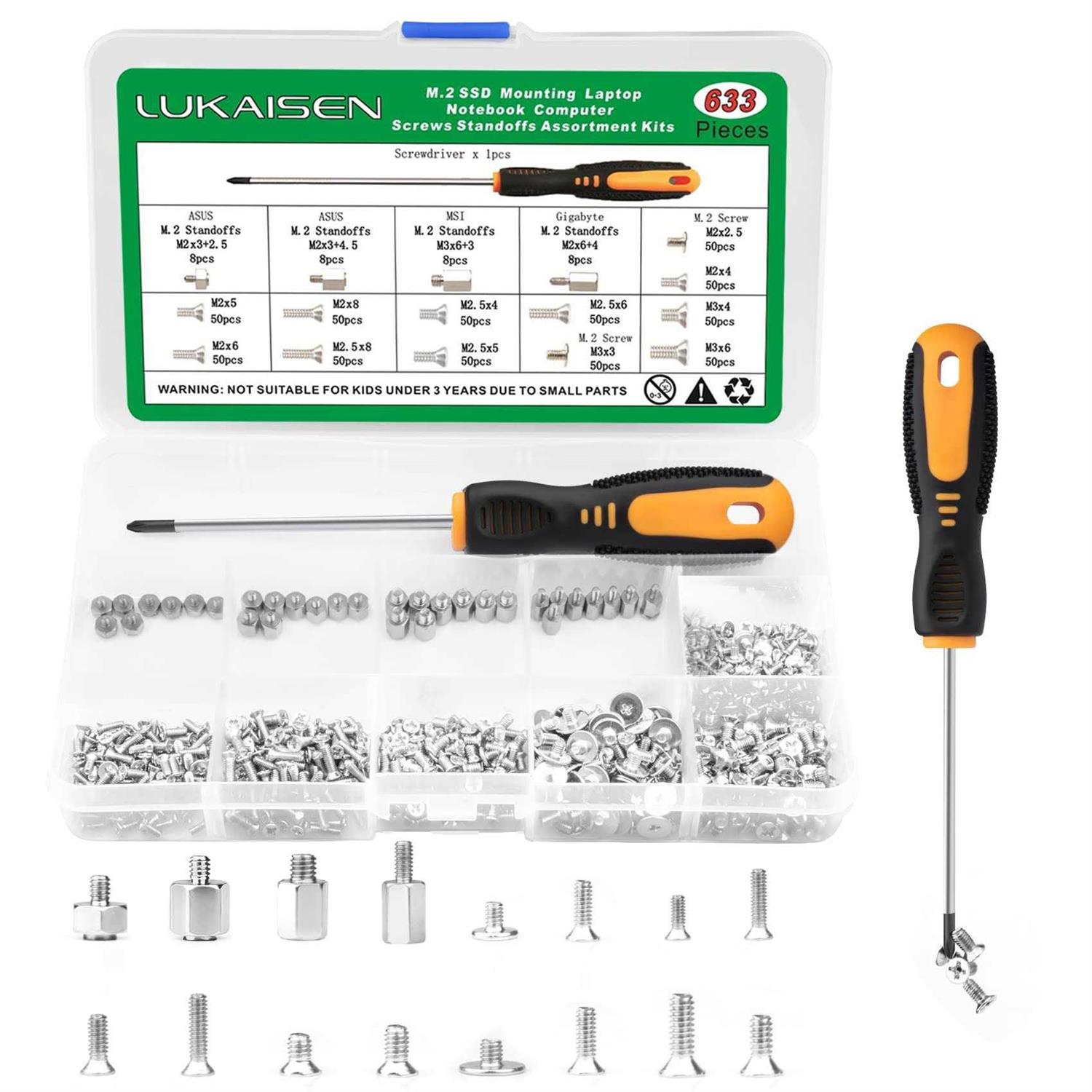 LuKaiSen 633pcs Laptop Screws M.2 NVMe SSD Mounting Screw Kit M2 M2.5 M3 Notebook Computer Screw Set with Screwdriver for Asus Gigabyte MSI - Cheap Fitting