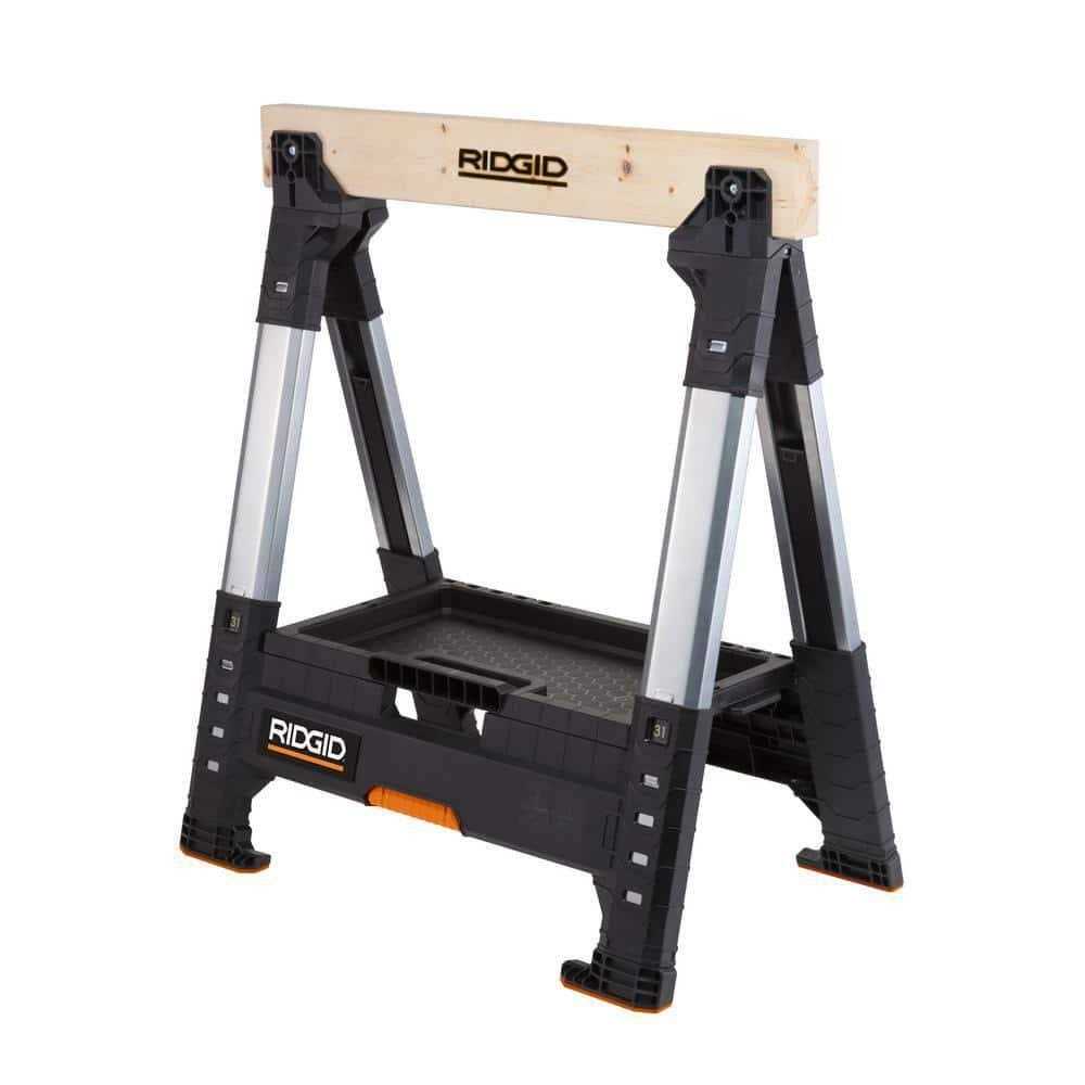 RIDGID 230710 32 in. Polypropylene Folding Sawhorse with Adjustable Metal Legs - Cheap Fitting