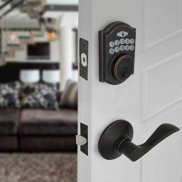 Defiant Castle Aged Bronze Electronic Single Cylinder Deadbolt with Naples Handle Combo Pack - Cheap Fitting