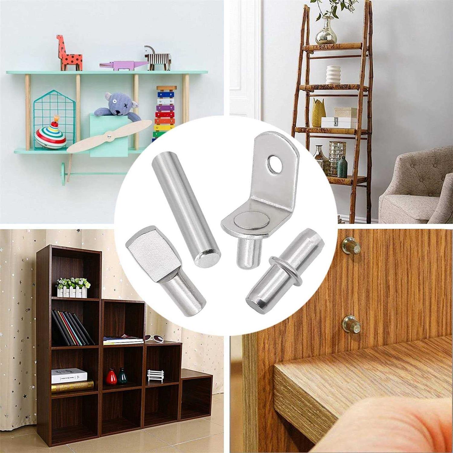Cerpourt 104Pcs Shelf Pins Kit,4 Styles Nickel Plated Shelf Support Pegs,Bookshelf Pegs for Shelves,Cabinet Shelf Bracket Pegs Shelf Pins Holders - Cheap Fitting