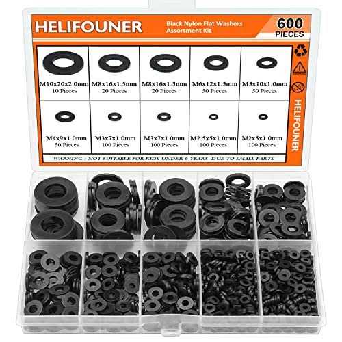 HELIFOUNER 600 Pieces 8 Sizes Nylon Flat Washers Assortment Kit - Cheap Fitting