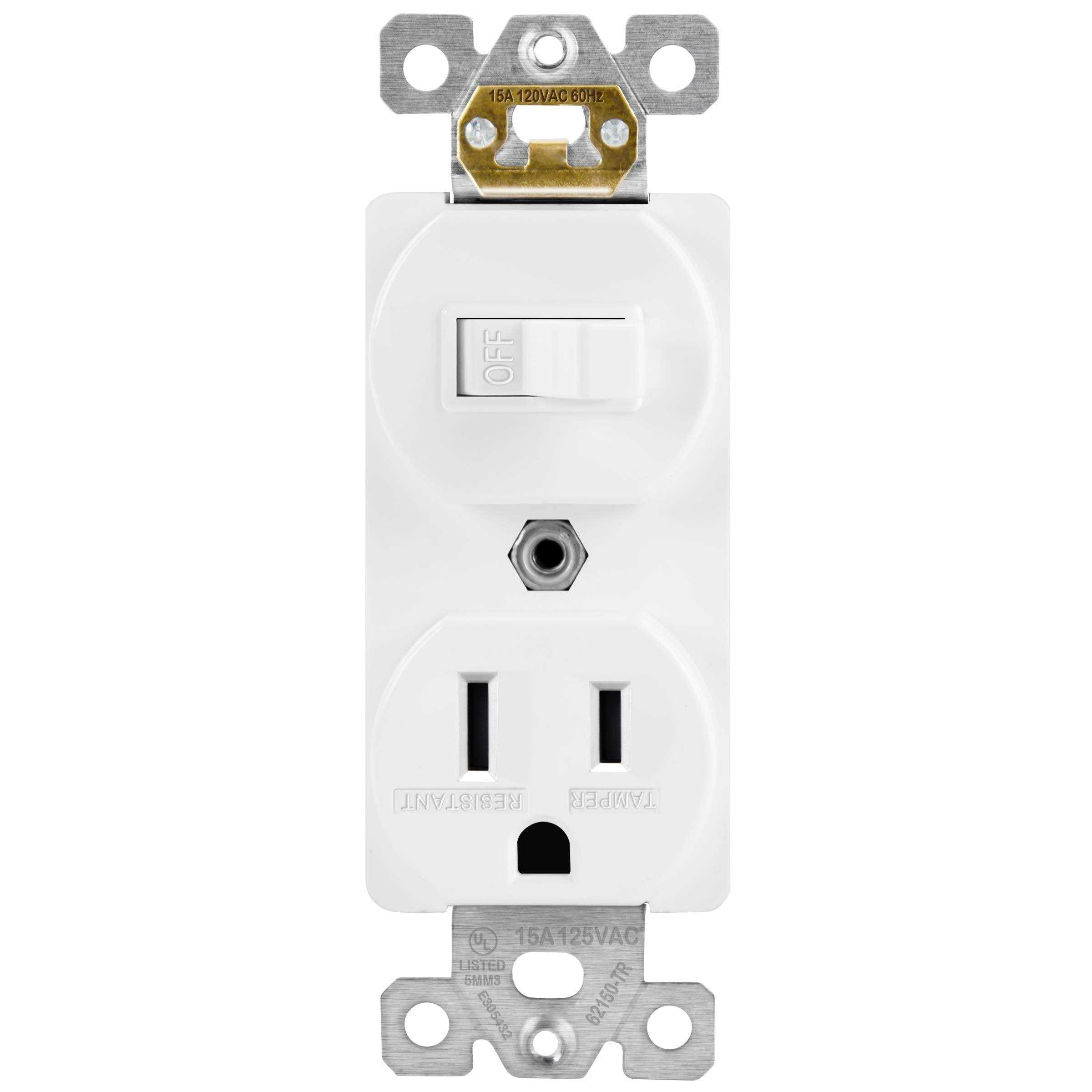 Enerlites 15 Amp Single Pole Toggle Switch w/ Tamper Resistant Receptacle 62150-TR-W - Cheap Fitting
