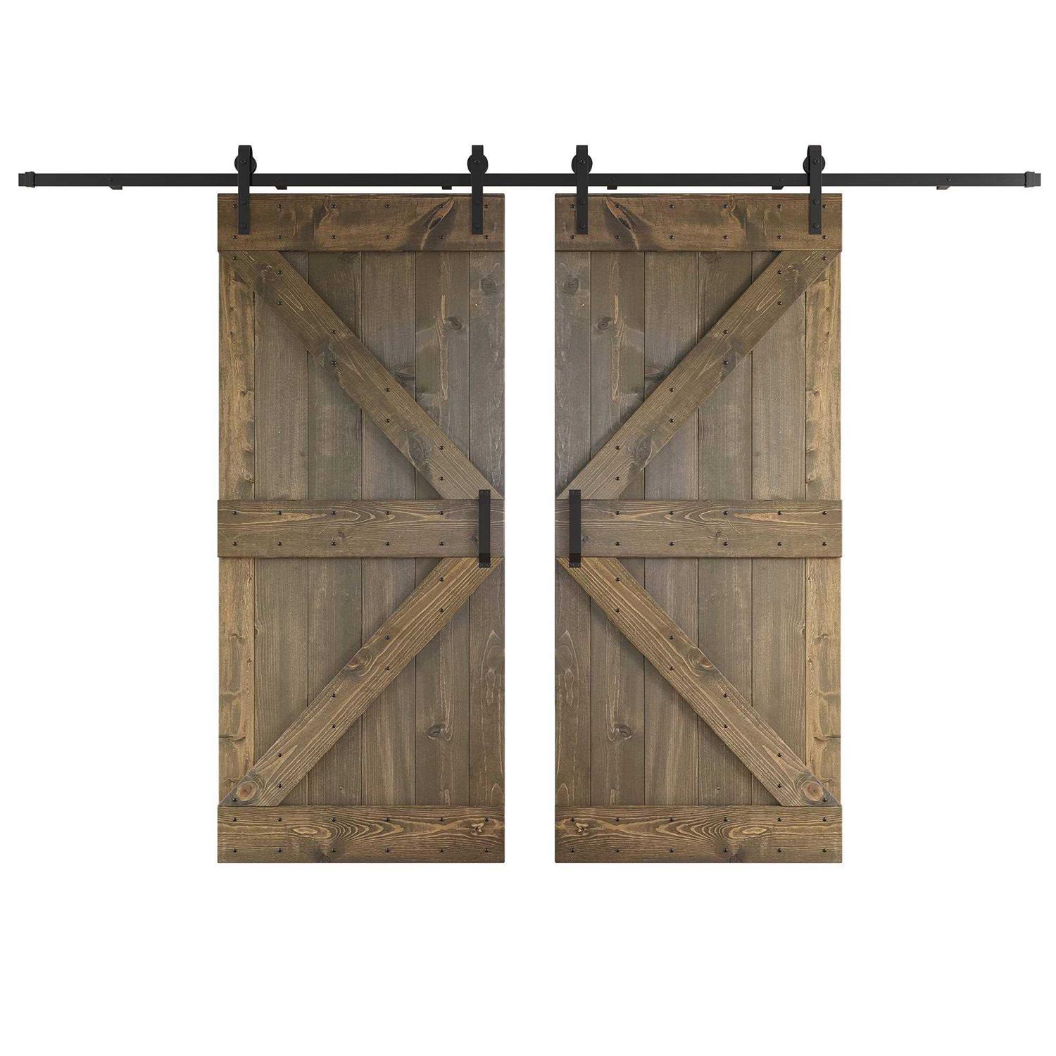 K Series Pine Wood Double Sliding Barn Door with Hardware Kit Coast Sequoia Finish - Cheap Fitting
