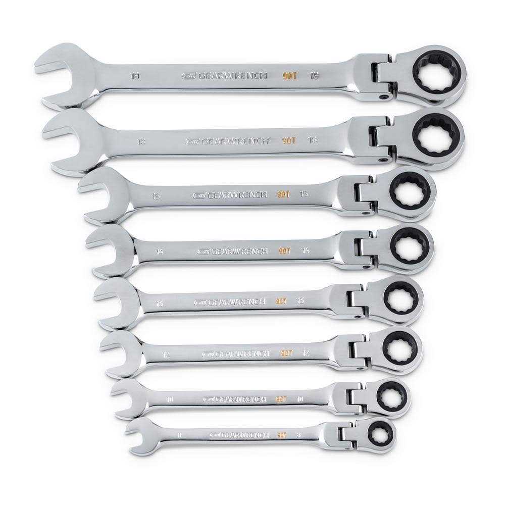GEARWRENCH 90-Tooth SAE Ratcheting Flex-Head Combination Wrench Set with Tray - Cheap Fitting