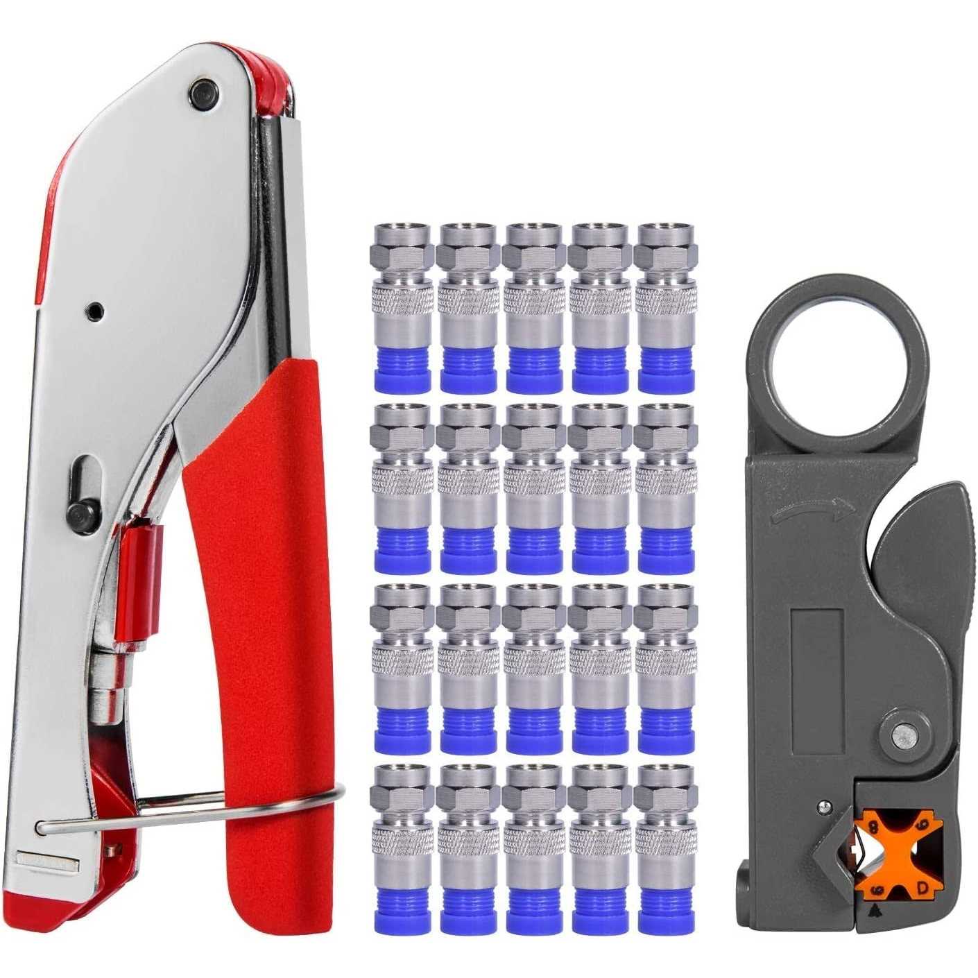 ELenest Coax Cable Crimper Coaxial Compression Tool Kit Wire Stripper with F Rg6 Rg59 Connectors - Cheap Fitting