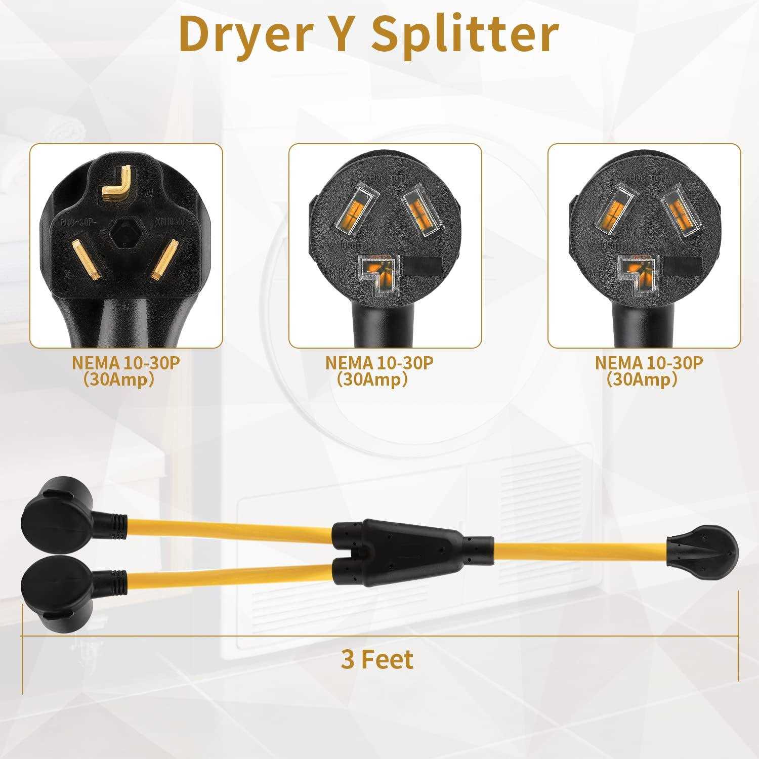 Toven 3 Prong Dryer Y Splitter 3 Ft L-Prong Nema 10-30P Male To 2 X - Cheap Fitting